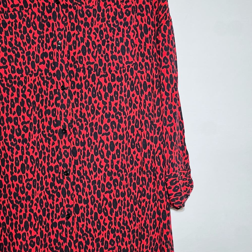 IRO Long Sleeve Button Front Side Slit Leopard Pirae Dress Red Womens Size 34 - Picture 12 of 16